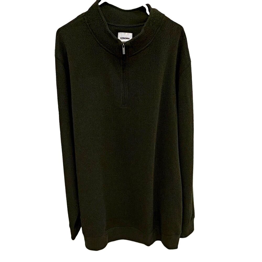 Sonoma Men's 3XB Green 1/4 Zip Mock Neck Knit Sweater Solid Cotton Blend